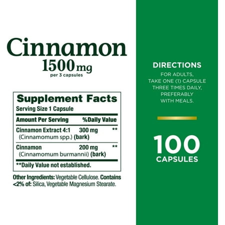 Nature's Bounty Cinnamon 1500mg 100 ct *Exp 12/2026*