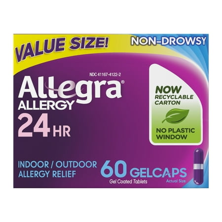 Allegra Adult 24-Hour Allergy Relief Gelcaps, Non-Drowsy Indoor and Outdoor Allergy Medicine, 180 mg Fexofenadine HCI Antihistamine Pill, 60-Count *Exp 5/27*