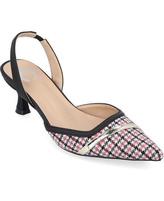Women's 6M Journee Collection Nellia Slingback Kitten Heel Pumps - Black Pink Houndstooth *Damaged Box*