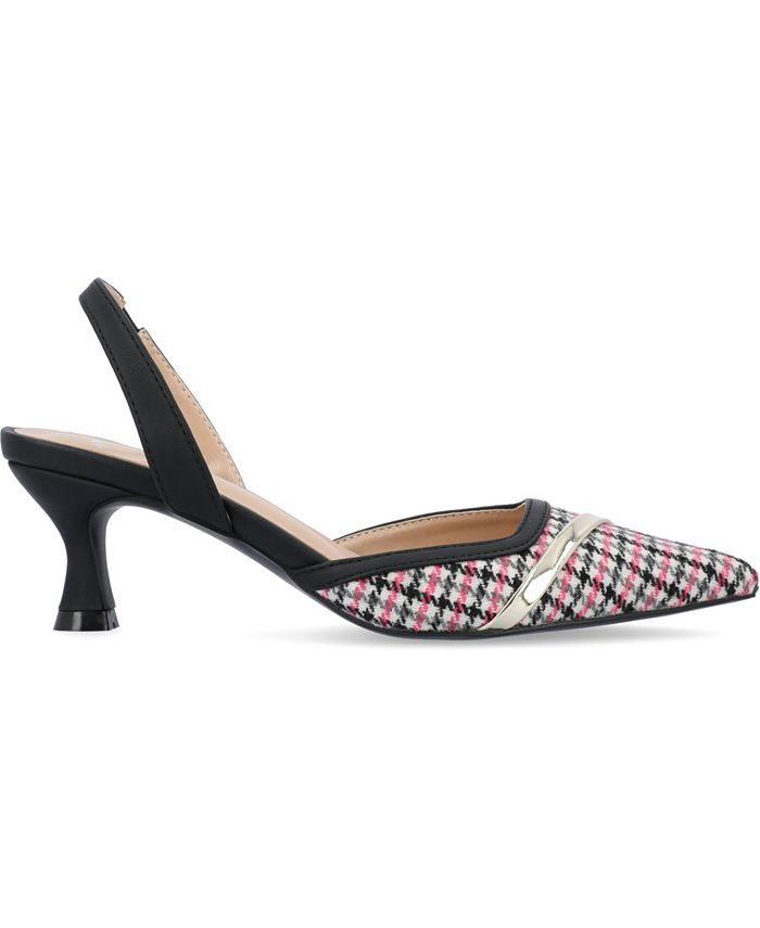 Women's 6M Journee Collection Nellia Slingback Kitten Heel Pumps - Black Pink Houndstooth *Damaged Box*