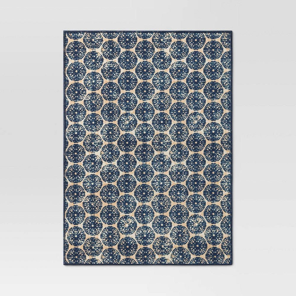Cotton Medallion Print Placemat Blue - Threshold : Geometric Rectangle, Traditional Dining Table Decor, 19x14