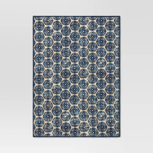 Cotton Medallion Print Placemat Blue - Threshold : Geometric Rectangle, Traditional Dining Table Decor, 19x14