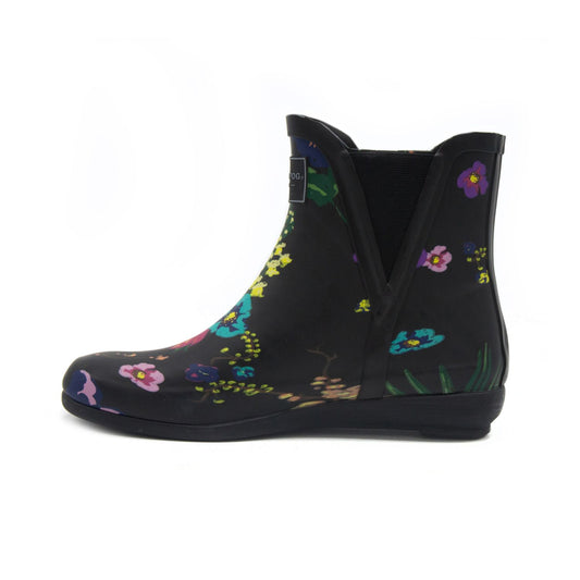 Women's 6 M London Fog Piccadilly Waterproof Rain Boots  - Black Multi Floral *Damaged Box*