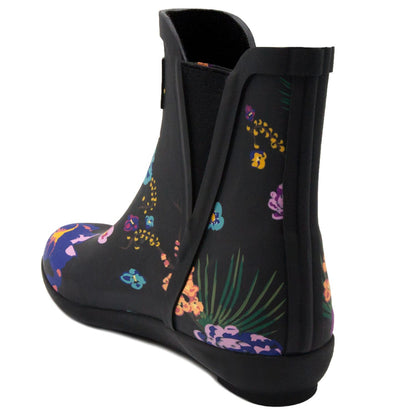 Women's 6 M London Fog Piccadilly Waterproof Rain Boots  - Black Multi Floral *Damaged Box*