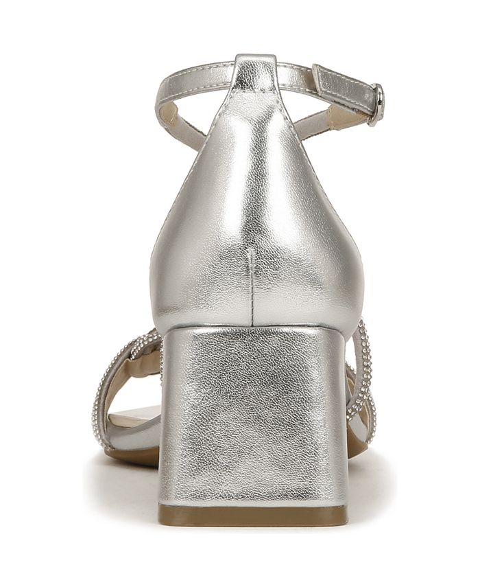 Women's 10 W - LifeStride Captivate Strappy Block Heel Dress Sandals - Silver Glitter *Damaged Box*