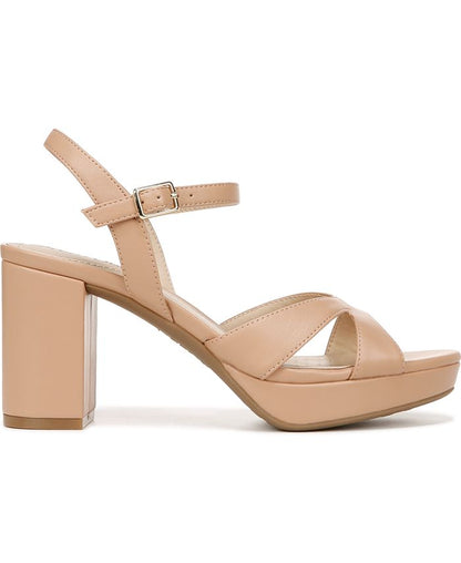 Women's 9W - LifeStride Last Dance 4 Platform Block Heel Dress Sandals - Tan/Beige