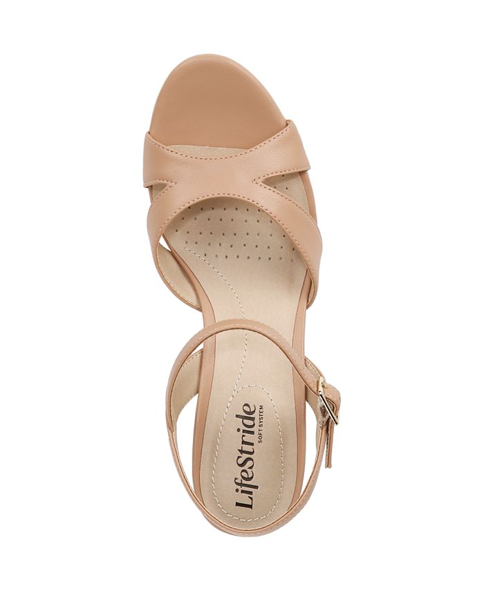 Women's 9W - LifeStride Last Dance 4 Platform Block Heel Dress Sandals - Tan/Beige