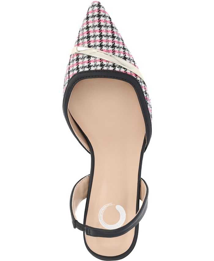 Women's 6M Journee Collection Nellia Slingback Kitten Heel Pumps - Black Pink Houndstooth *Damaged Box*