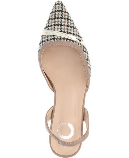 Women's 7 Journee Collection Nellia Slingback Kitten Heel Pumps - Taupe Houndstooth *Damaged Box Missing Lid*