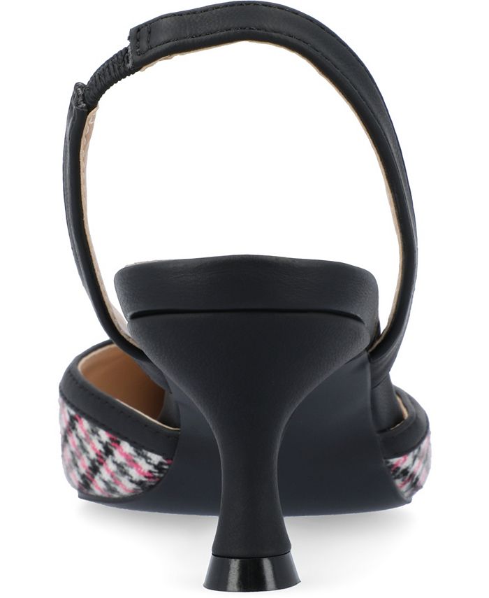 Women's 6M Journee Collection Nellia Slingback Kitten Heel Pumps - Black Pink Houndstooth *Damaged Box*