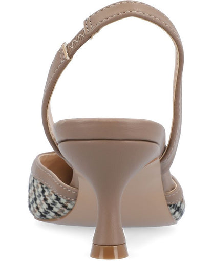 Women's 7 Journee Collection Nellia Slingback Kitten Heel Pumps - Taupe Houndstooth *Damaged Box Missing Lid*