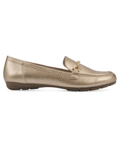 Women's 7.5 Cliffs by White Mountain Genius Moc Loafers - Gold Snake Skin *Damaged Box*