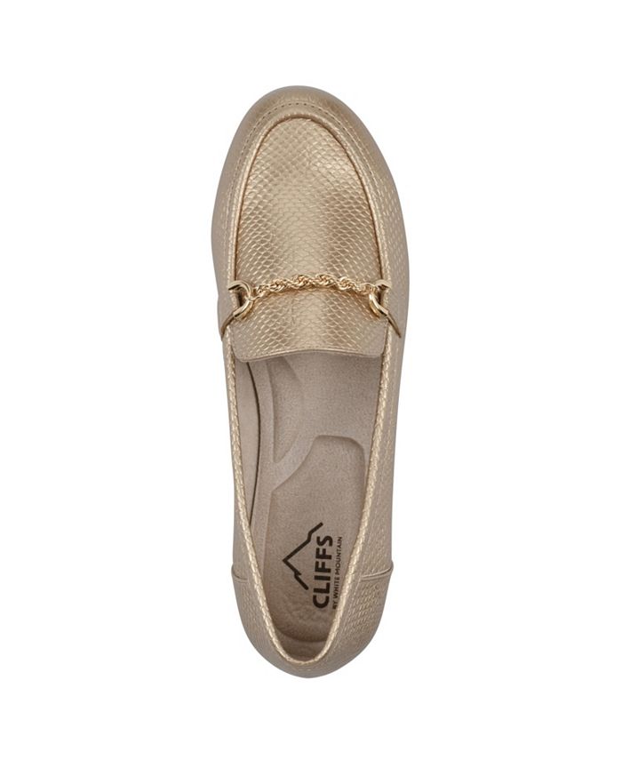 Women's 7.5 Cliffs by White Mountain Genius Moc Loafers - Gold Snake Skin *Damaged Box*
