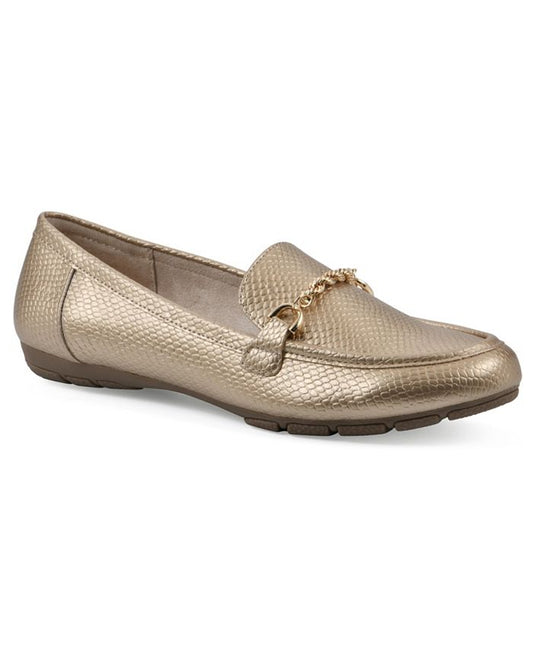 Women's 7.5 Cliffs by White Mountain Genius Moc Loafers - Gold Snake Skin *Damaged Box*