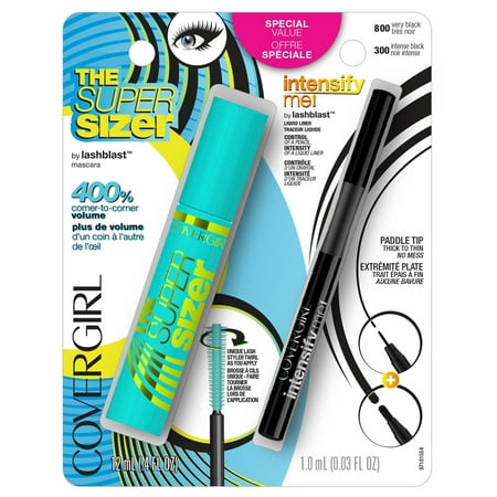 COVERGIRL The Super Sizer Mascara, Very Black 800, 0.4 fl oz + Intensify Me! Eye Liner, Intense Black 300, 0.03 fl oz