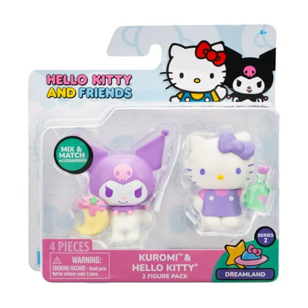 Hello Kitty and Friends Dreamland 2 Figure Pack - 2 inch Hello Kitty and Kuromi Figures with Two Accessories
