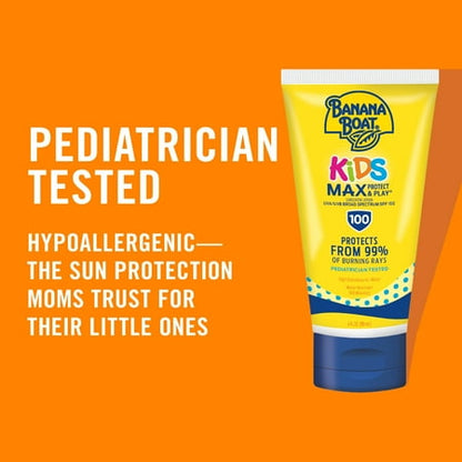 Banana Boat Kids Max Protect & Play Sunscreen SPF 100, Kids Sunscreen Lotion, Sunblock, 4 fl oz **Exp 1/26**
