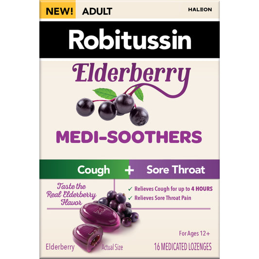 Robitussin Medi-Soothers Lozenge, 16 CT, Elderberry *Exp 12/2025*