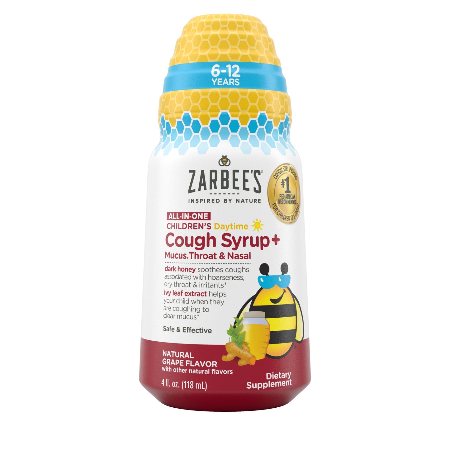 Zarbee's Children's All-in-One Daytime Cough Syrup + Mucus, Throat, and Nasal Relief Liquid, Grape, 4 oz *Exp 03/27*