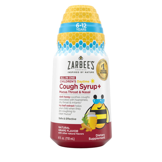Zarbee's Children's All-in-One Daytime Cough Syrup + Mucus, Throat, and Nasal Relief Liquid, Grape, 4 oz *Exp 03/27*