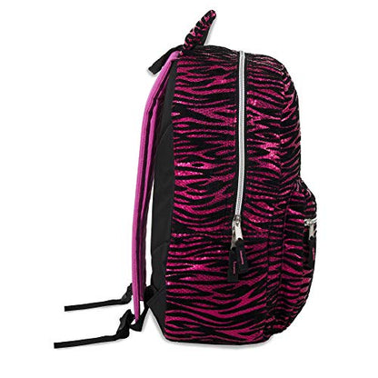 Furry Pink Sequin Zebra Backpack for Kids -Plush Cat Ear Animal Backpack with Ears (Pink Zebra)
