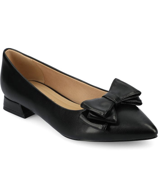 9 Women's Journee Collection Ophelia Bow Low Block Heel Dress Flats - Black - 9M