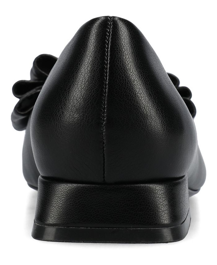 9 Women's Journee Collection Ophelia Bow Low Block Heel Dress Flats - Black - 9M