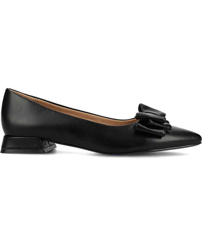 9 Women's Journee Collection Ophelia Bow Low Block Heel Dress Flats - Black - 9M