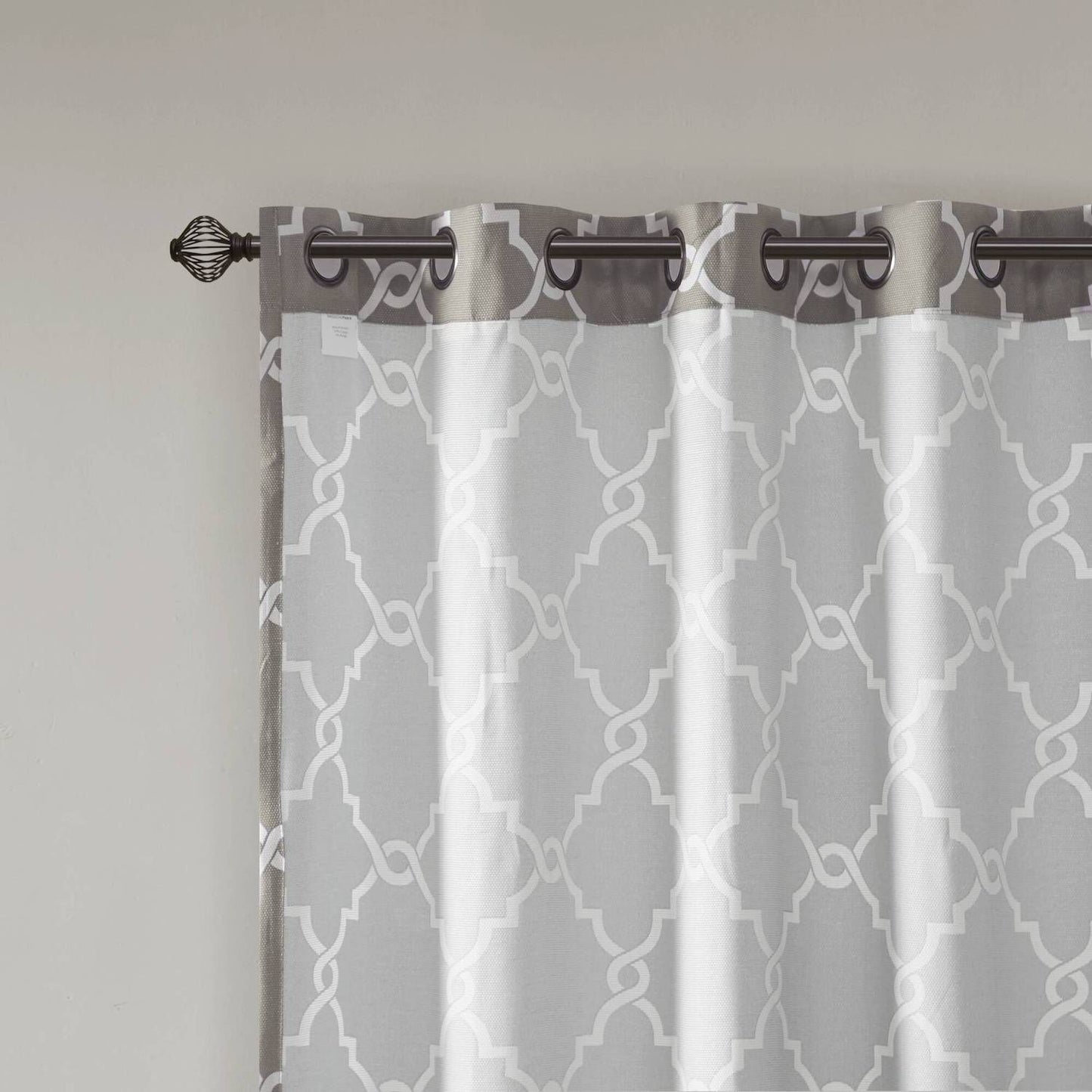 Madison Park 1-Panel Westmont Fretwork Print Light Filtering Window Curtain Ivory & Silver 50 x 63