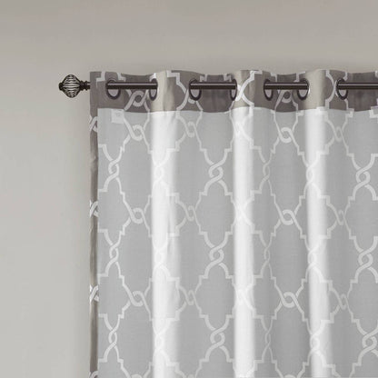 Madison Park 1-Panel Westmont Fretwork Print Light Filtering Window Curtain Ivory & Silver 50 x 63