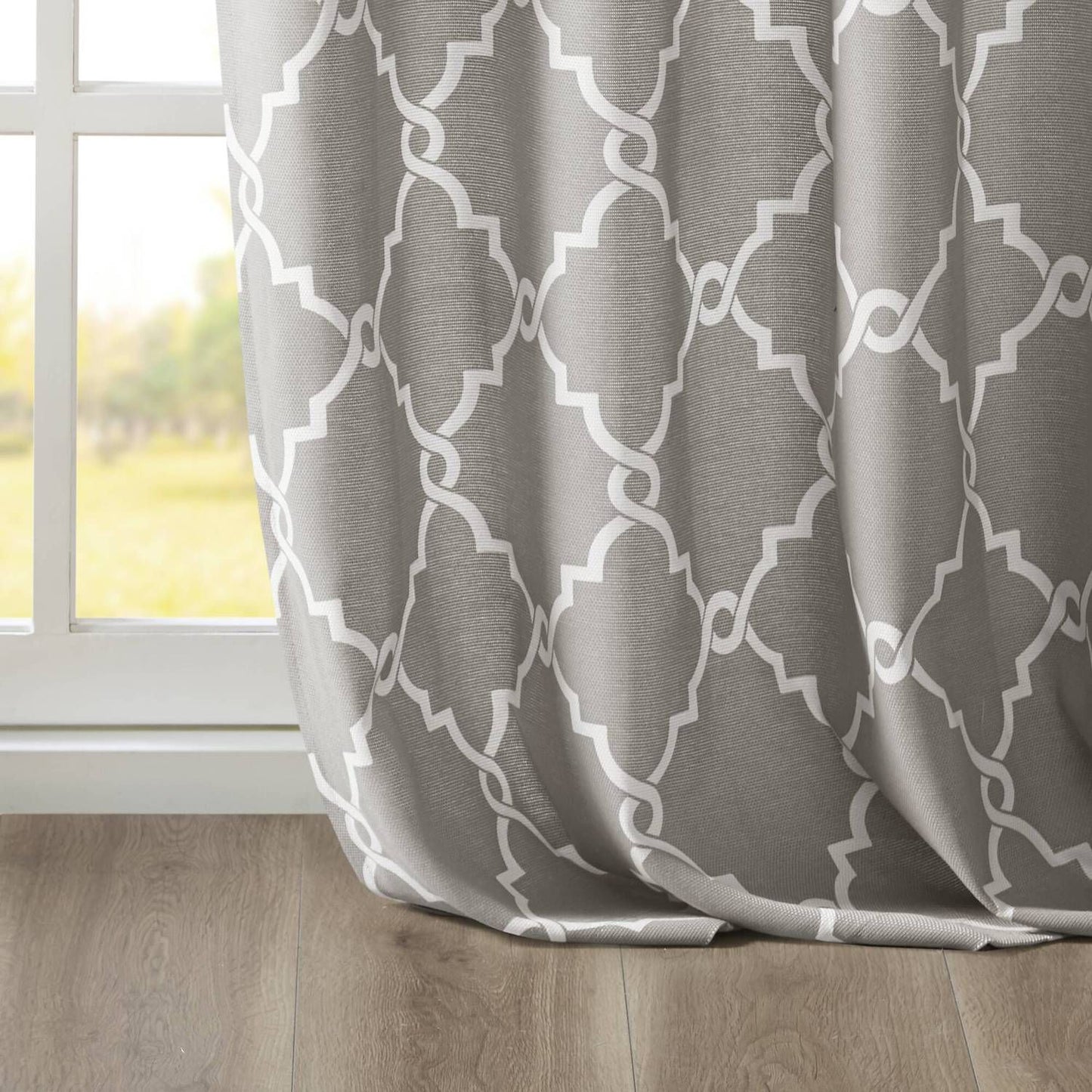 Madison Park 1-Panel Westmont Fretwork Print Light Filtering Window Curtain Ivory & Silver 50 x 63