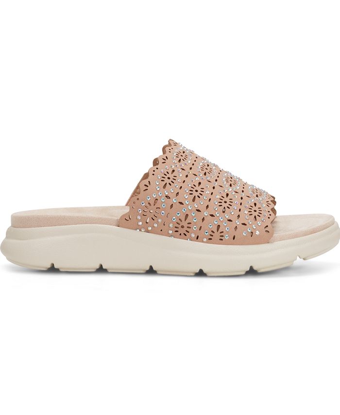 Women's 5.5M Easy Spirit Alora Embellished Slide Sandals - Beige/Khaki