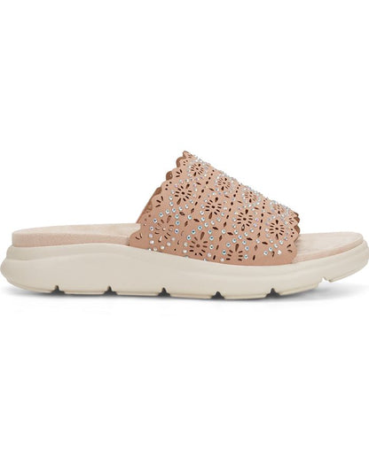 Women's 5.5M Easy Spirit Alora Embellished Slide Sandals - Beige/Khaki