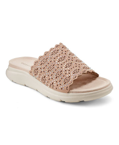 Women's 5.5M Easy Spirit Alora Embellished Slide Sandals - Beige/Khaki