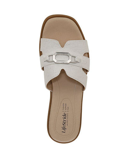 Women's 11M LifeStride Royalty Bit Square Open Toe Slide Sandals - Silver Metallic *Damaged Box Missing Lid*