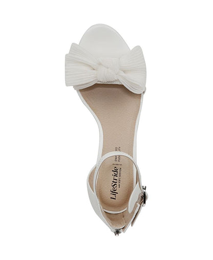 9 Women's LifeStride Florence-Bow Two Piece Block Heel Ankle Strap Sandals - White - 9M