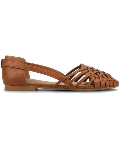 Women's 8 - Journee Collection Ekko Woven Round Toe Flats - Brown