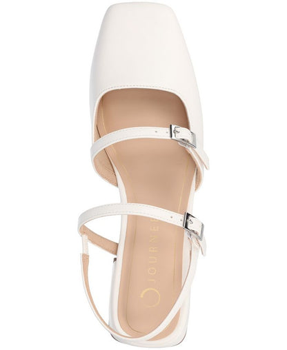 Women's 8.5 W Journee Collection Gretchenn Multi Strap Square Toe Mary Jane Flats - White