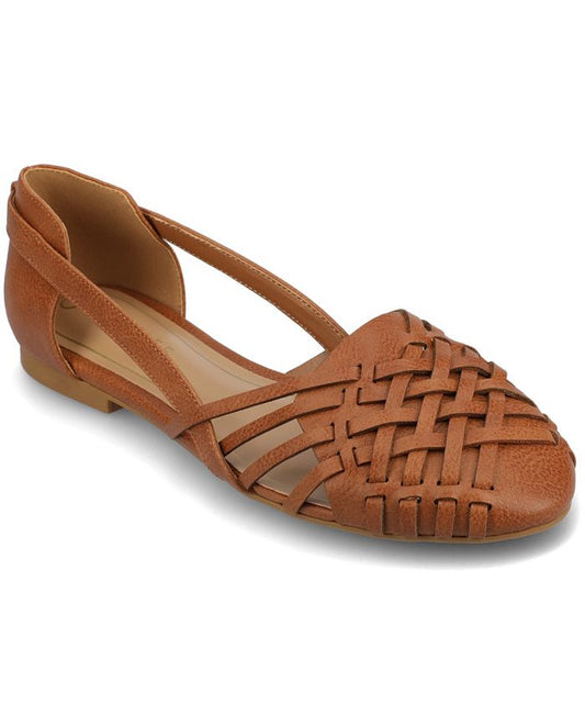 Women's 8 - Journee Collection Ekko Woven Round Toe Flats - Brown