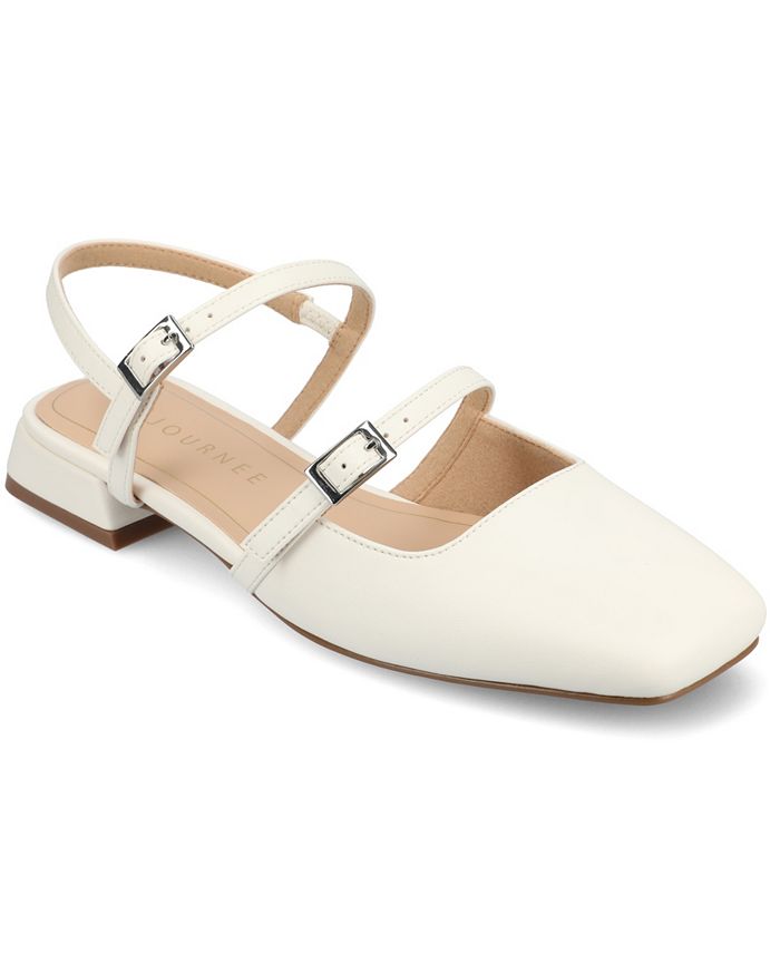 Women's 8.5 W Journee Collection Gretchenn Multi Strap Square Toe Mary Jane Flats - White