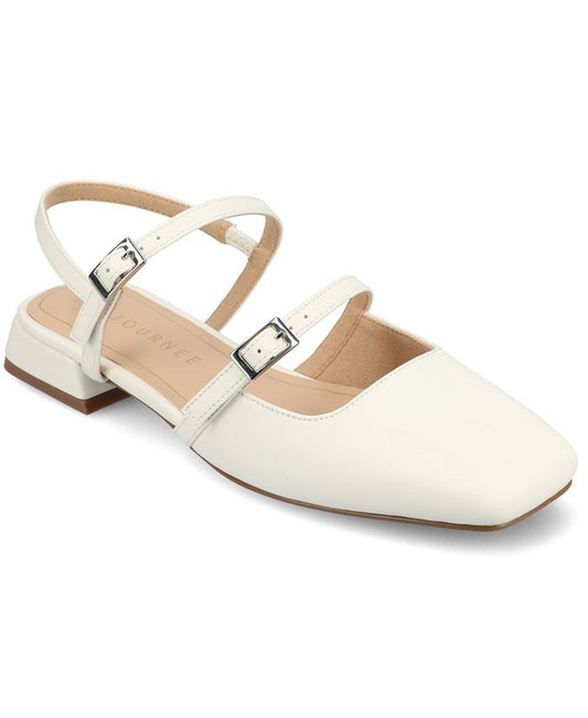 Women's 8.5 W Journee Collection Gretchenn Multi Strap Square Toe Mary Jane Flats - White