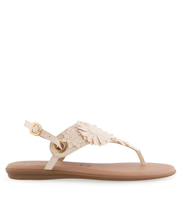 Women's 7 Aerosoles Connie Round Toe Flat Sandals - Tan/Beige