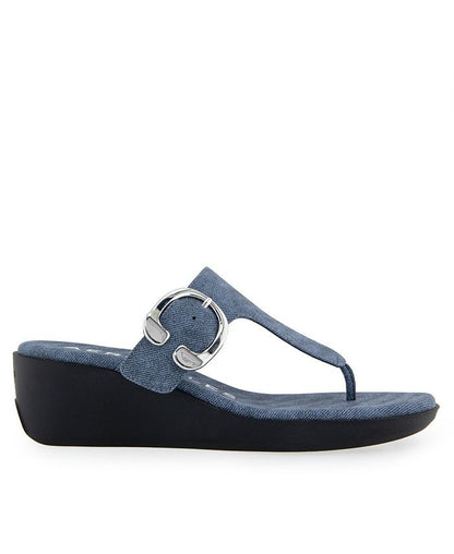 Women's 7.5M -Aerosoles Izola Round Toe Wedge Sandals - Blue