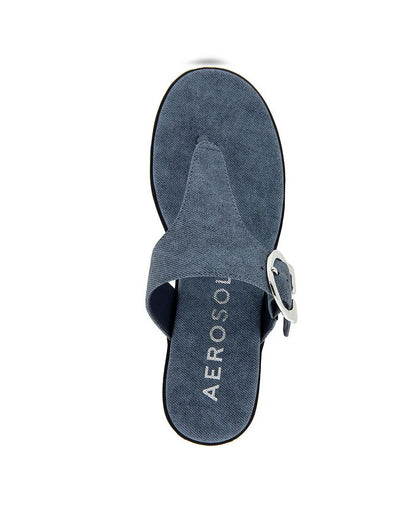 Women's 7.5M -Aerosoles Izola Round Toe Wedge Sandals - Blue
