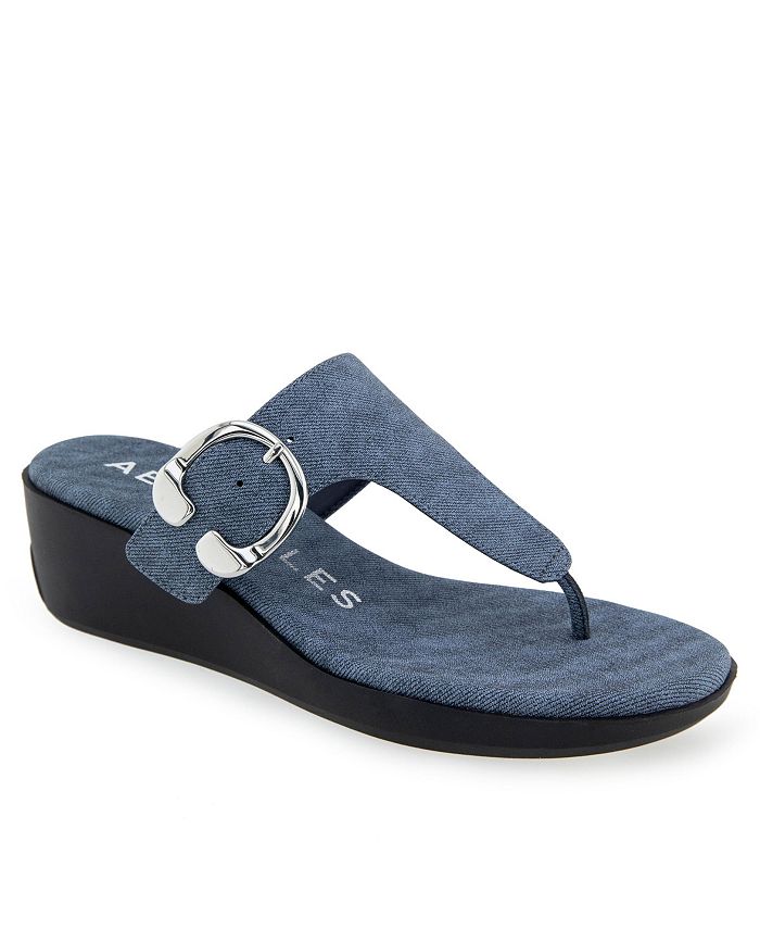 Women's 7.5M -Aerosoles Izola Round Toe Wedge Sandals - Blue