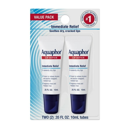 Aquaphor Lip Repair Ointment for Dry Chapped Lips, Lip Balm with Shea Butter, 0.35 fl oz, 2 Pack
