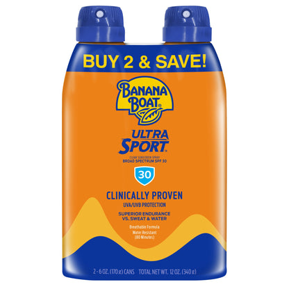 Banana Boat Sport Ultra SPF 30 Sunscreen Spray 6oz Twin Pack (EXP: 07/26)