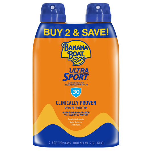 Banana Boat Sport Ultra SPF 30 Sunscreen Spray 6oz Twin Pack (EXP: 07/26)