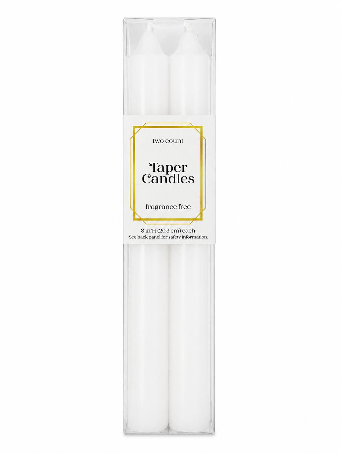 2-Count White Taper Candles, 8"