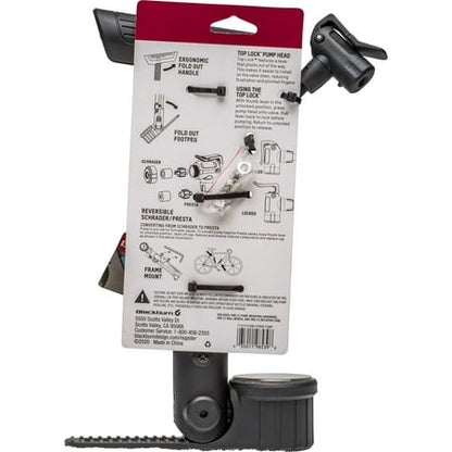 Blackburn Hybrid Bicycle Frame Pump with Pressure Gauge, Reversible Pump Head, Black